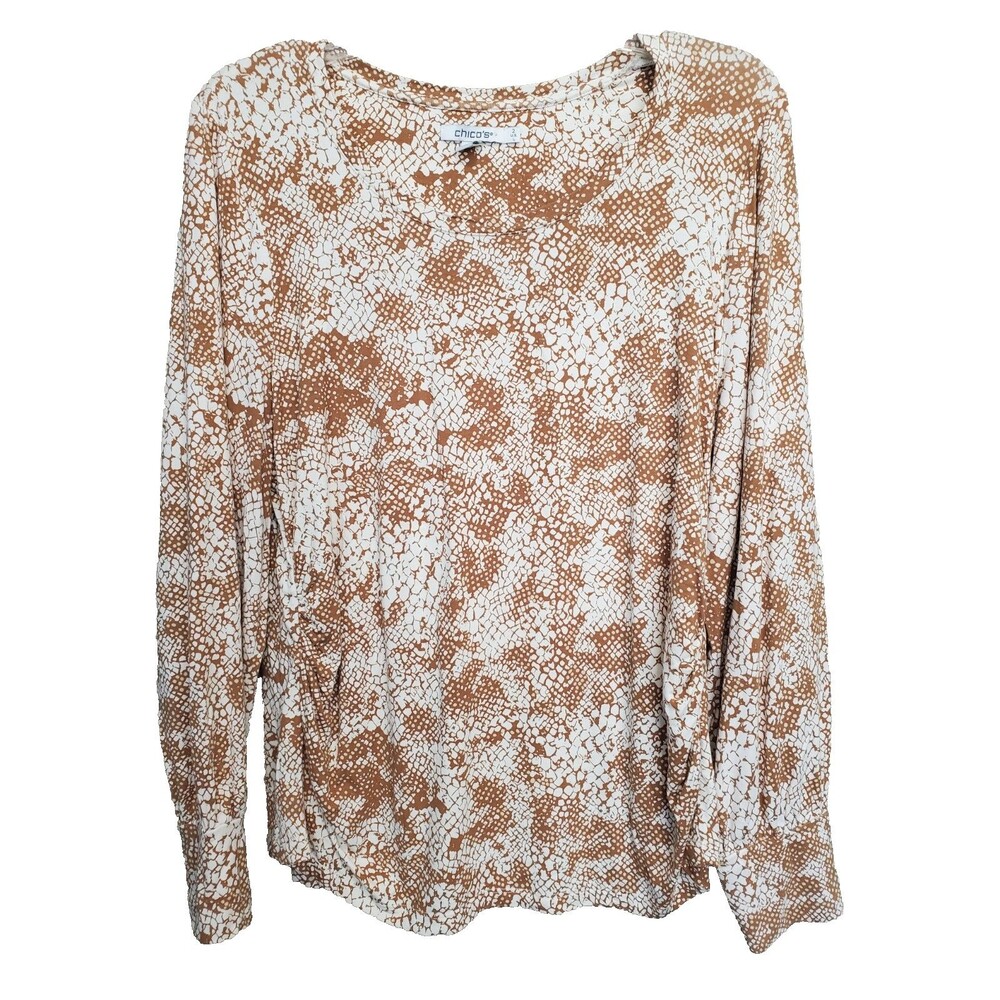 Chico's Jersey Knit Snakeskin Print Long Sleeve Ruched Sides Blouse Size 2 Large